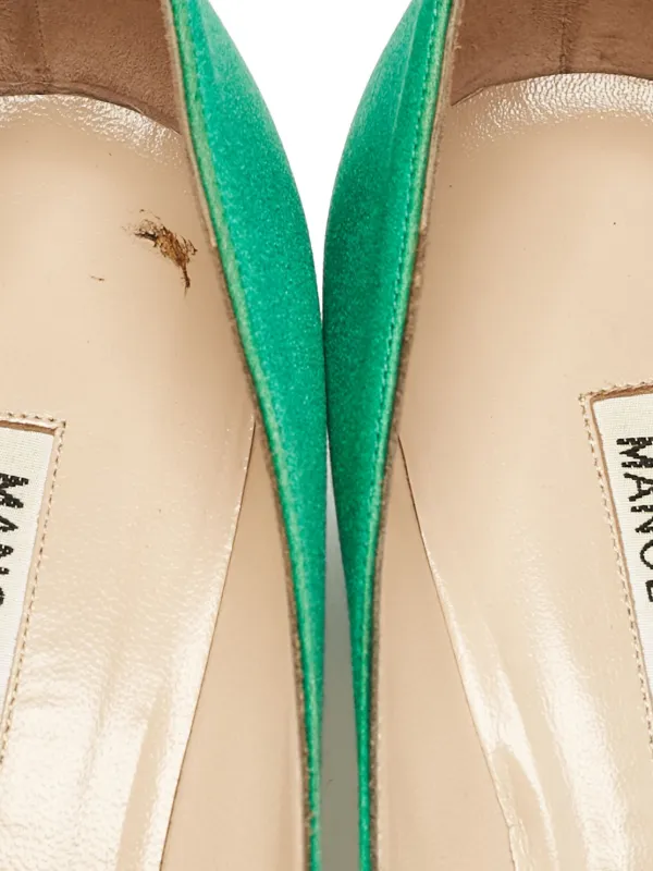 MANOLO BLAHNIK 23.5ハイヒール カーキグリーン Manolo Blahnik Green Satin Rhinestone Heels sz 8 l Michael's
