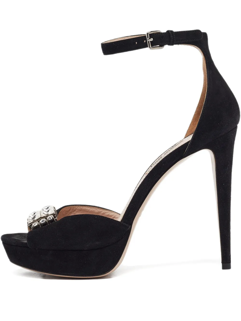 Pre-owned Miu Miu 130mm Leather Heeled Sandals In Black