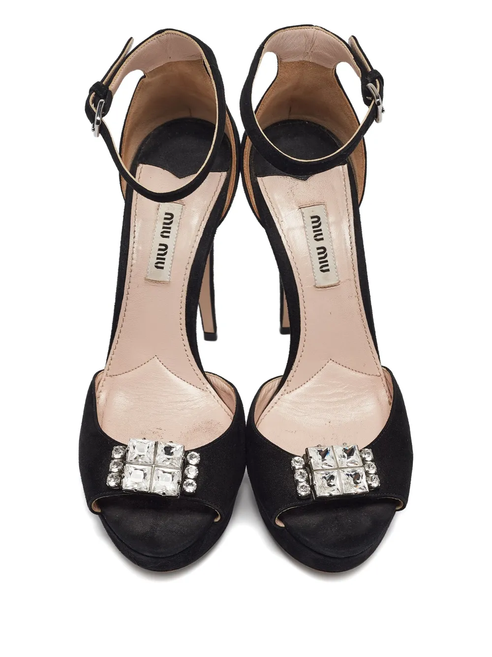 Pre-owned Miu Miu 130mm Leather Heeled Sandals In Black