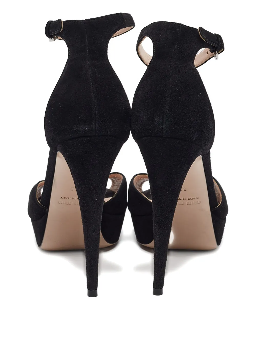 Pre-owned Miu Miu 130mm Leather Heeled Sandals In Black