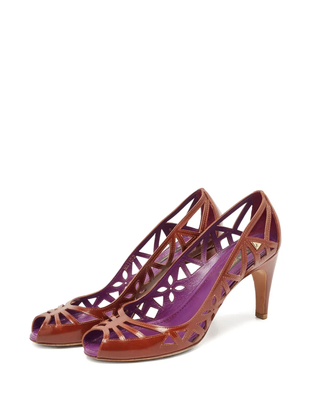Louis Vuitton Pre-Owned 80 mm leren pumps met uitgesneden details - Bruin