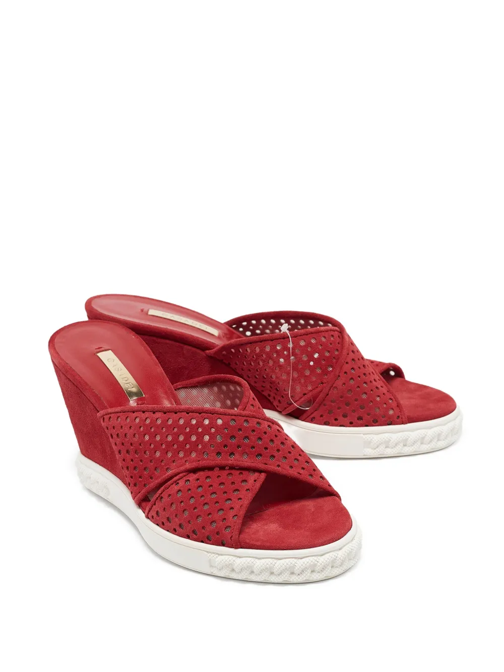 Pre-owned Casadei Vintage  100mm Suede Wedge Sandals In Red