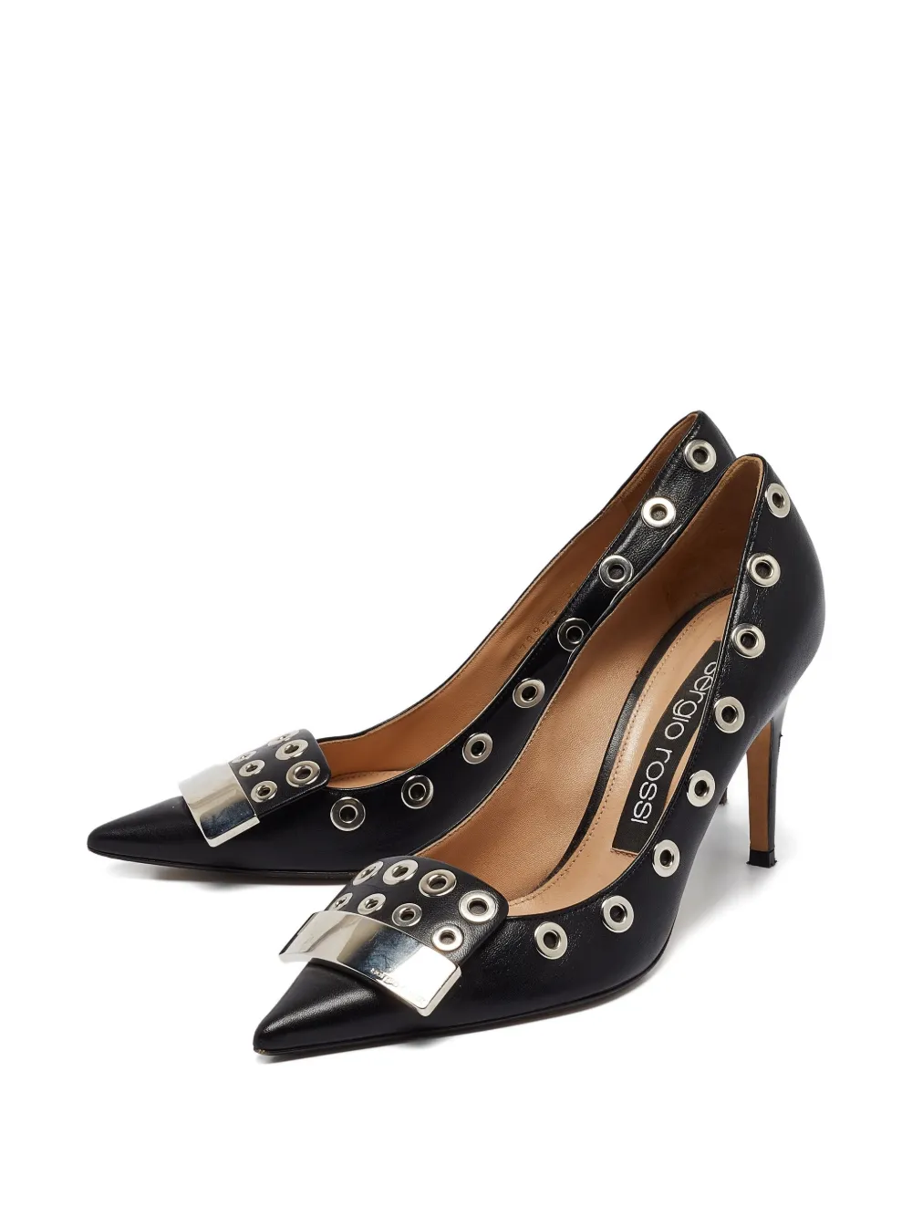 Pre-owned Sergio Rossi Vintage 90mm Eyelet-embellished Pumps In Black