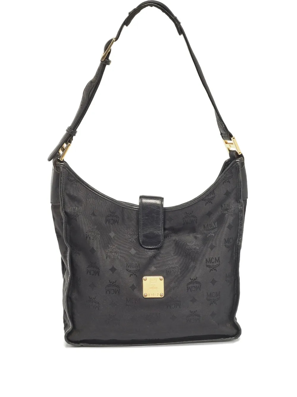 Pre-owned Mcm Monogram-pattern Shoulder Bag In Black