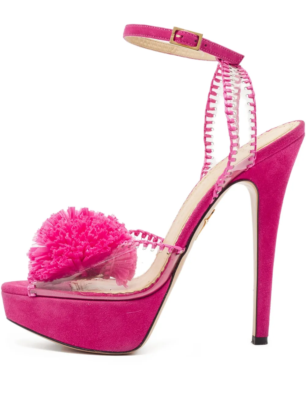 Pre-owned 130mm pompom sandals
