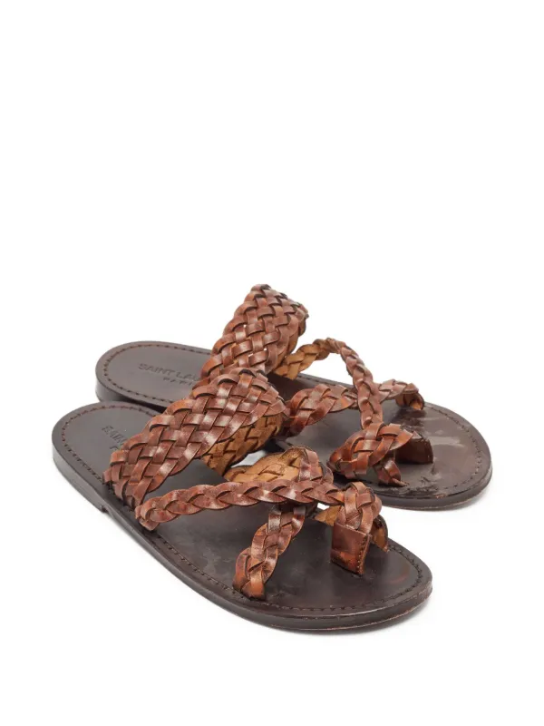 Saint Laurent Pre-Owned Leather Slides Brown FARFETCH IN