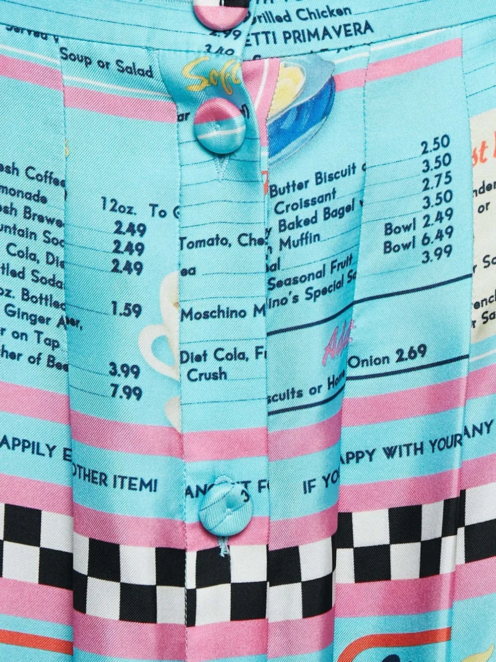 Pre-owned Moschino Menu-print Flared Skirt In Blue