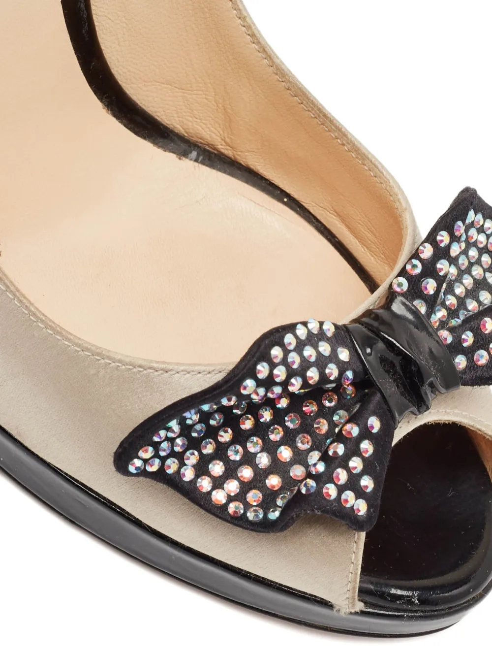 Pre-owned Casadei Vintage Crystal-bow Peep-toe Heeled Pumps In Neutral