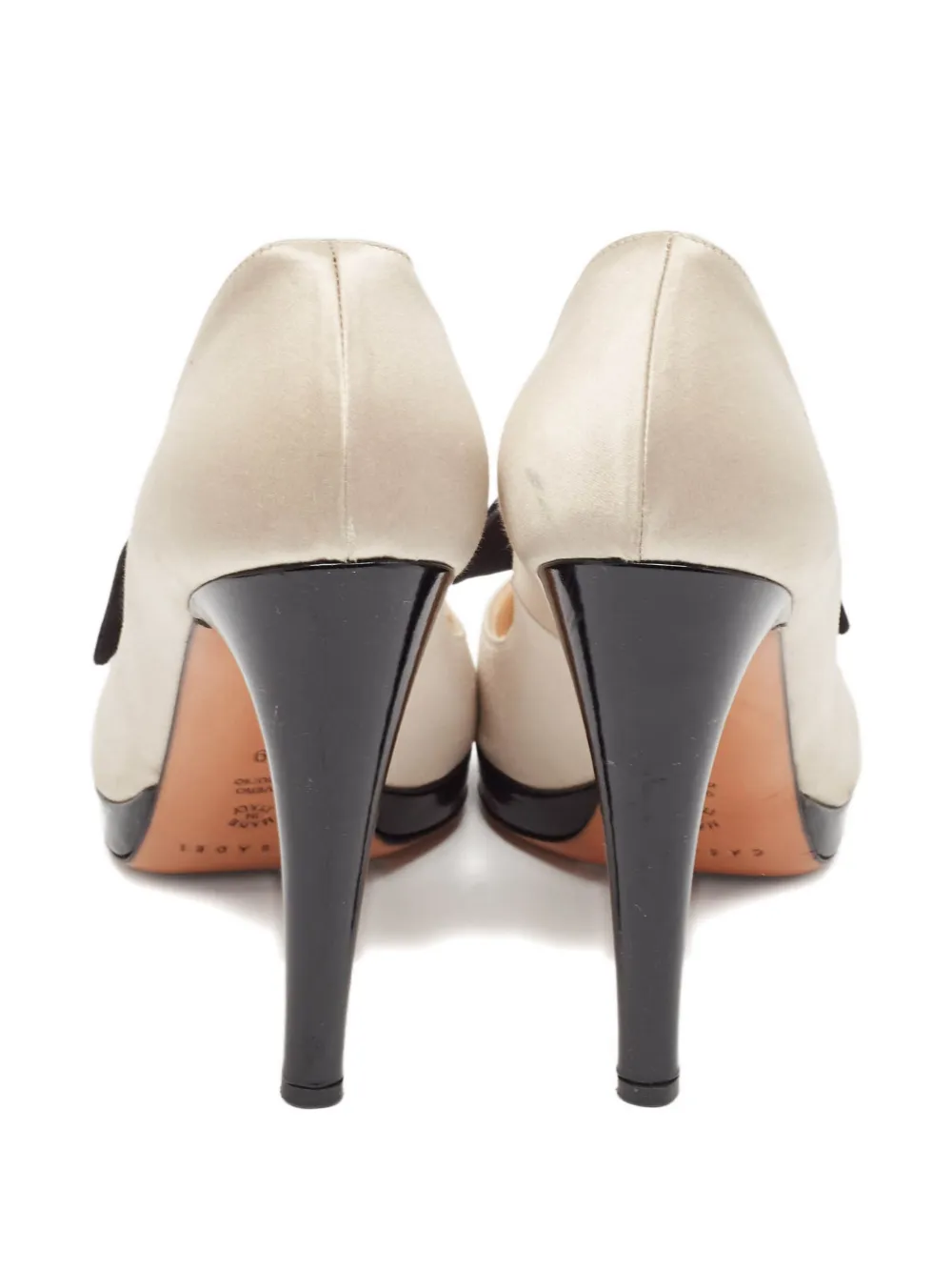 Pre-owned Casadei Vintage Crystal-bow Peep-toe Heeled Pumps In Neutral