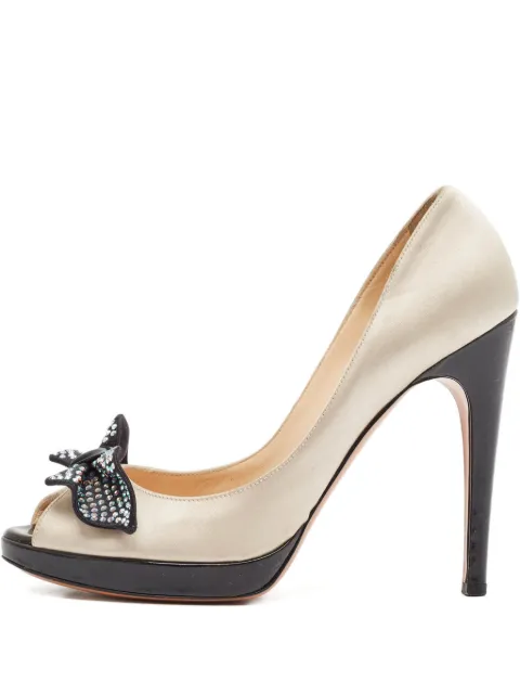 Casadei Vintage crystal-bow peep-toe heeled pumps