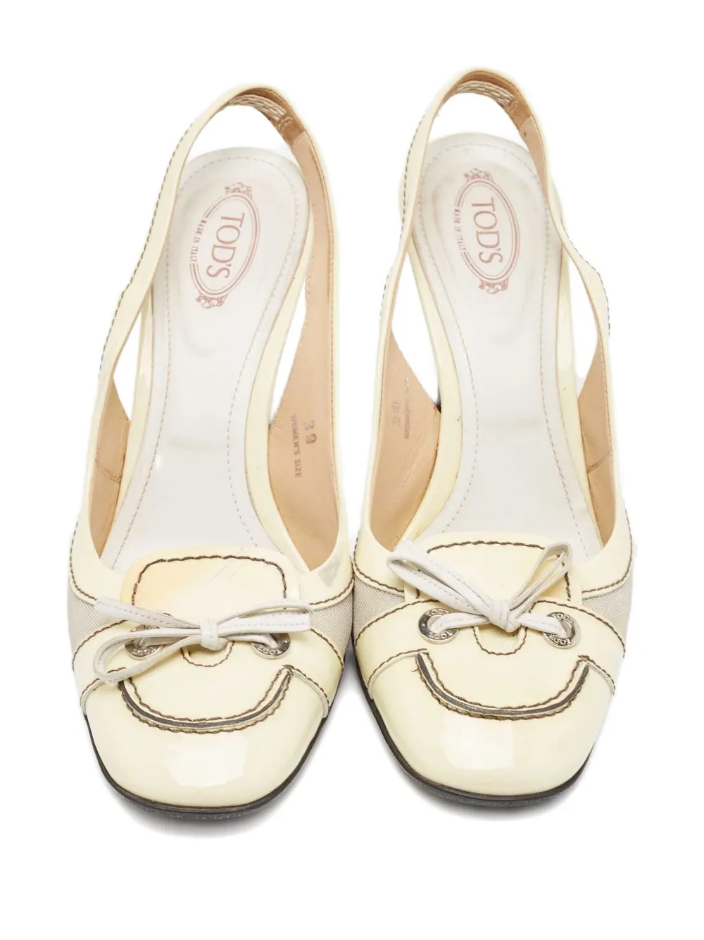 Pre-owned Tod's Vintage Bow-detail Slingback Heeled Pumps In White