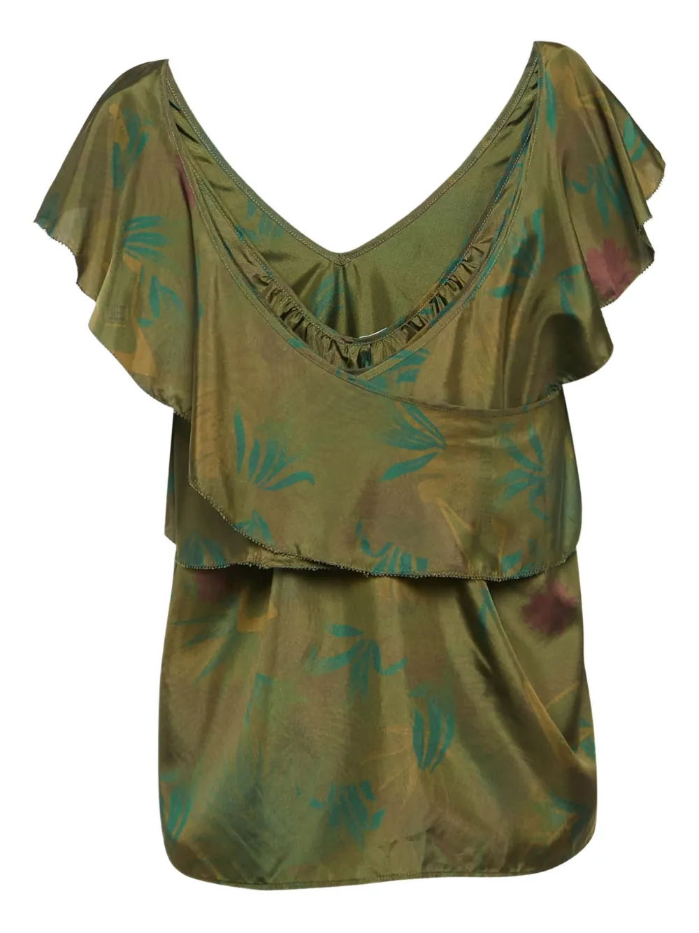 Pre-owned Zadig & Voltaire  Ruffled V-neck Blouse In Green