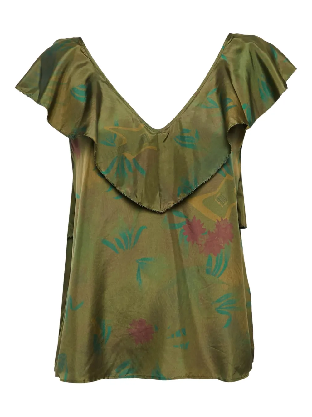 Pre-owned Zadig & Voltaire  Ruffled V-neck Blouse In Green
