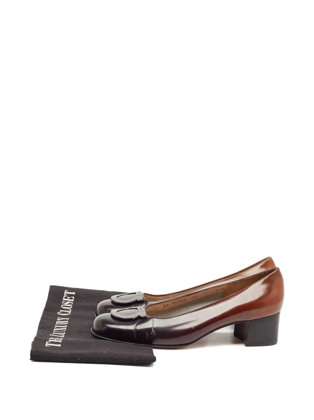 Pre-owned Ferragamo Dual-tone Block-heel Pumps In Brown