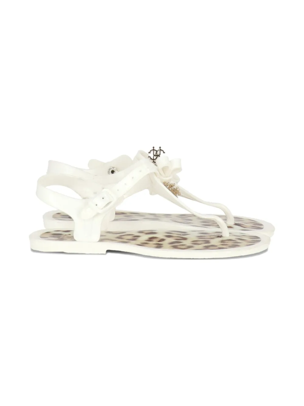 Roberto Cavalli Junior bow-embellished leopard-print sandals WHITE