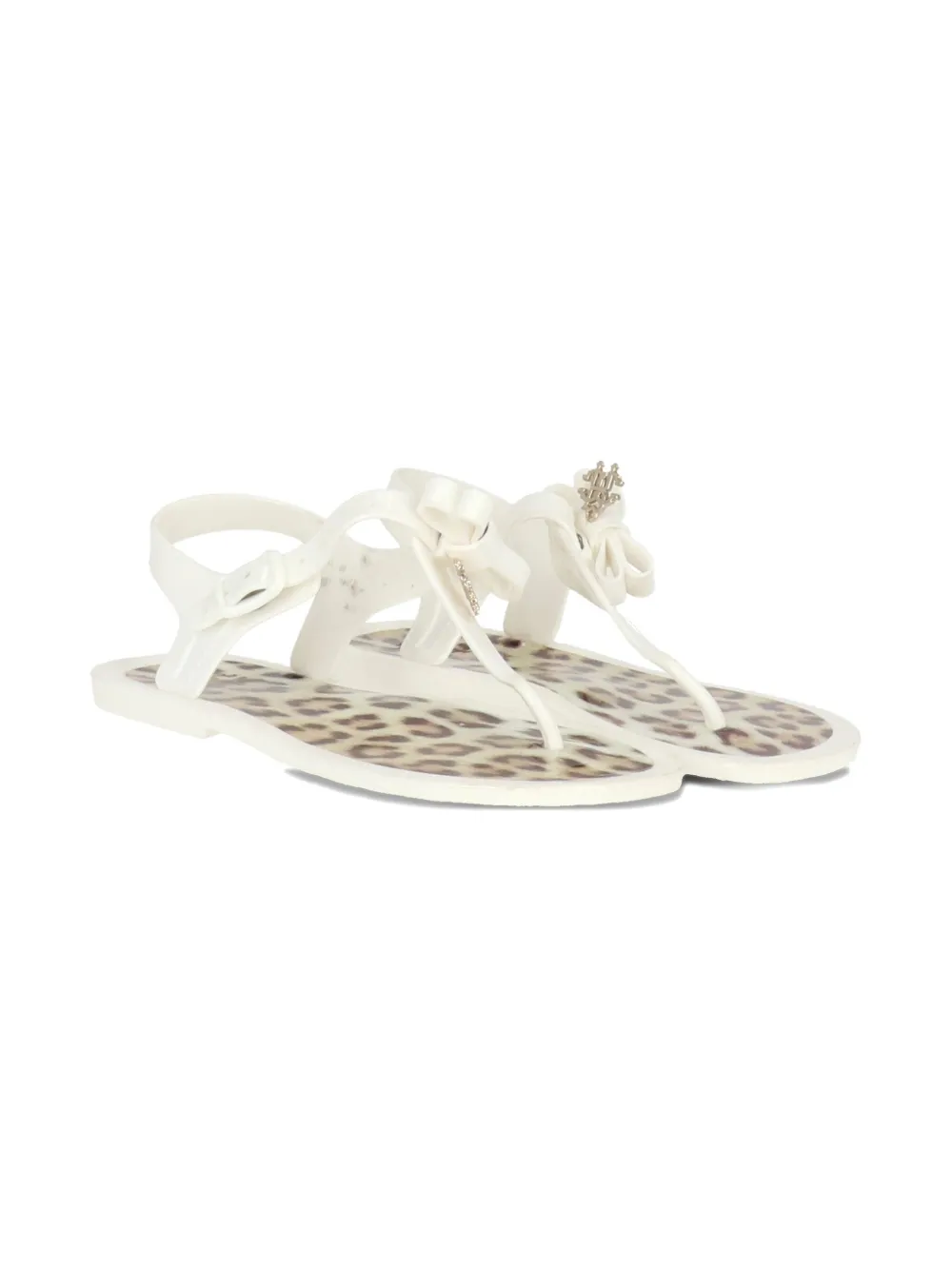 Roberto Cavalli Junior bow-embellished leopard-print sandals WHITE
