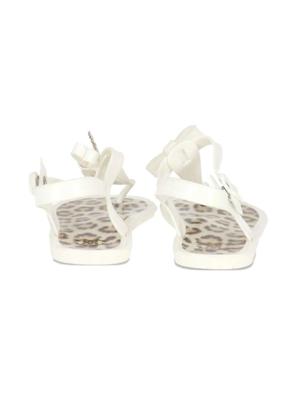 Roberto Cavalli Junior bow-embellished leopard-print sandals WHITE
