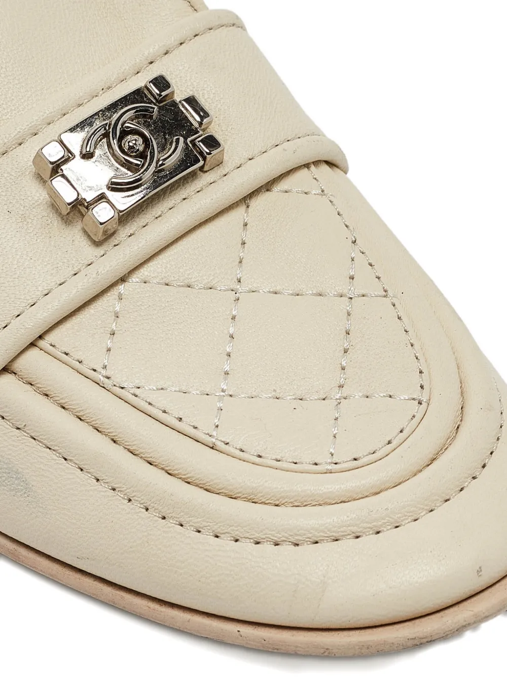 Pre-owned Chanel Boy Push-lock Loafers In Neutral