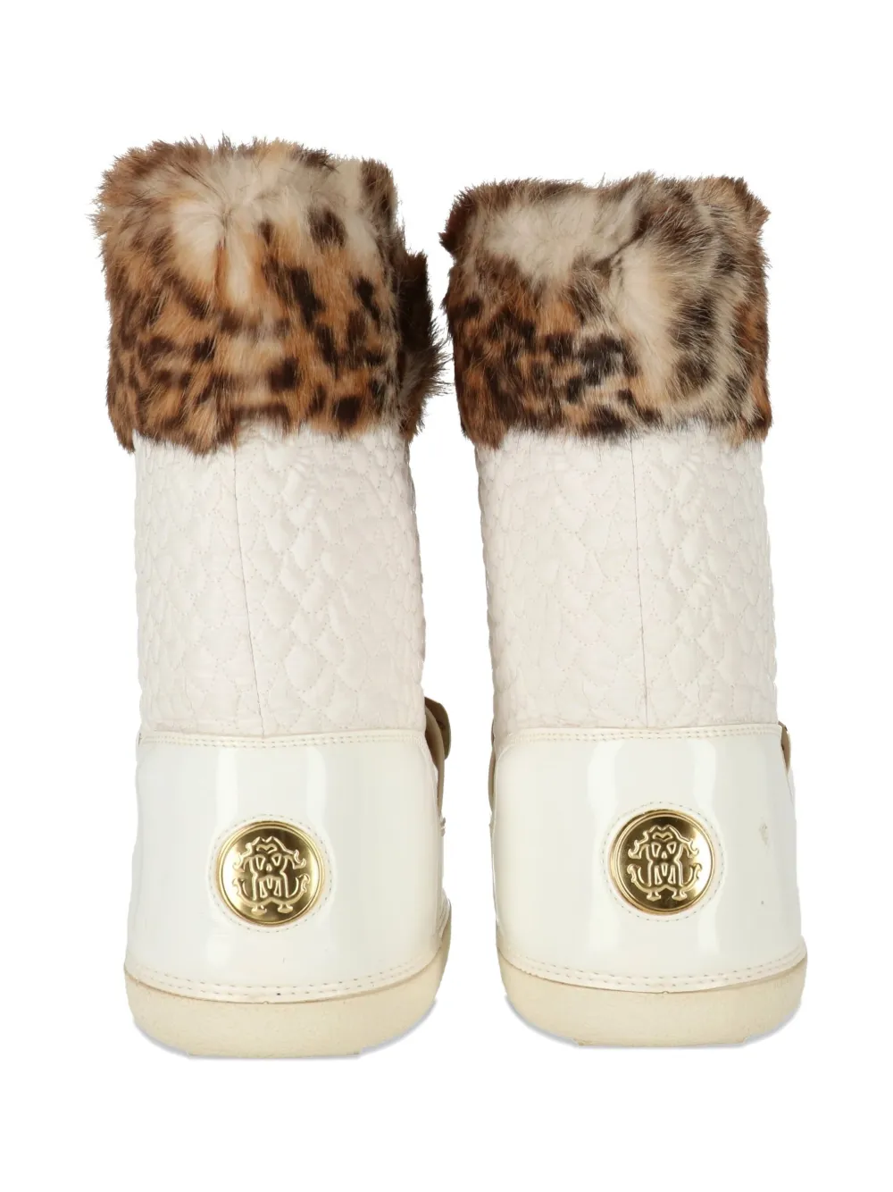 Roberto Cavalli Junior quilted leopard-print trim boots White