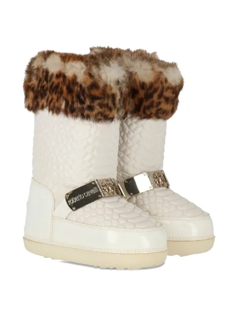 Roberto Cavalli Junior quilted leopard-print trim boots