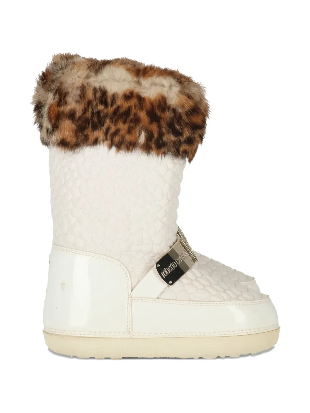 Roberto Cavalli Junior quilted leopard-print trim boots White