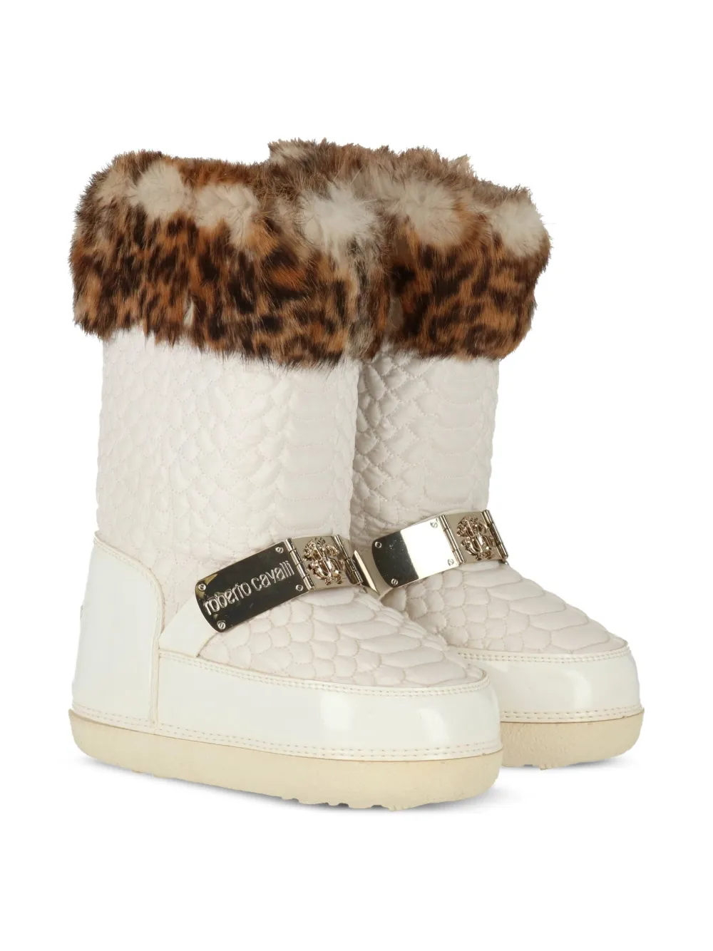 Roberto Cavalli Junior quilted leopard-print trim boots | White | Image 1