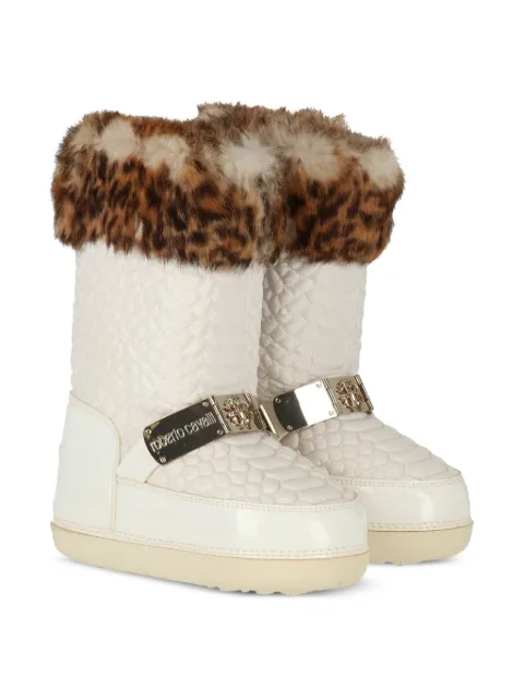 Roberto Cavalli Junior quilted leopard-print trim boots