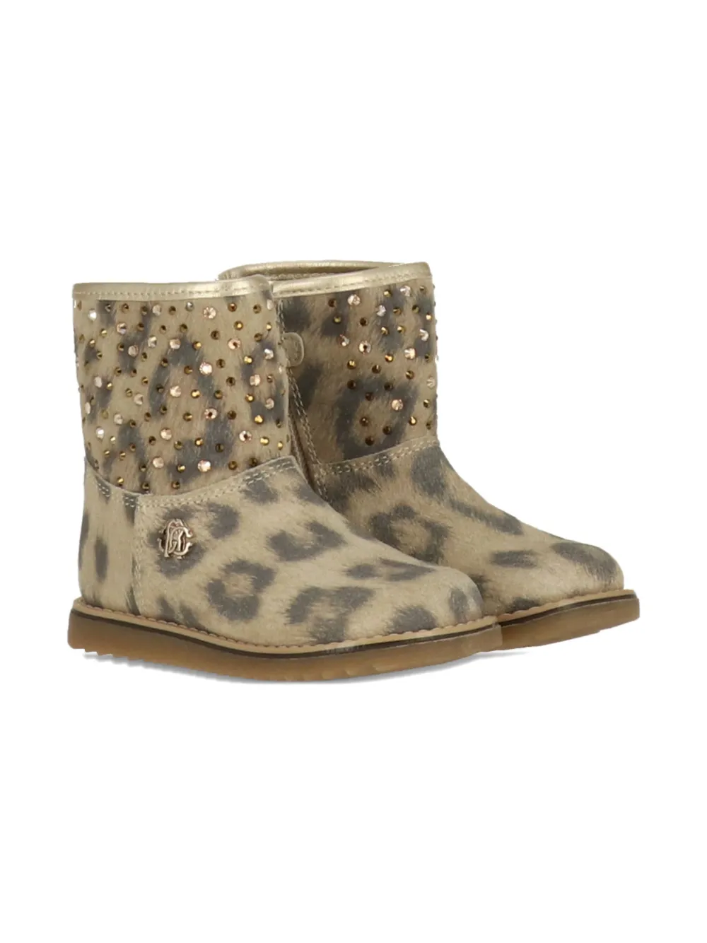 Roberto Cavalli Junior leopard-print crystal-embellished boots Neutrals