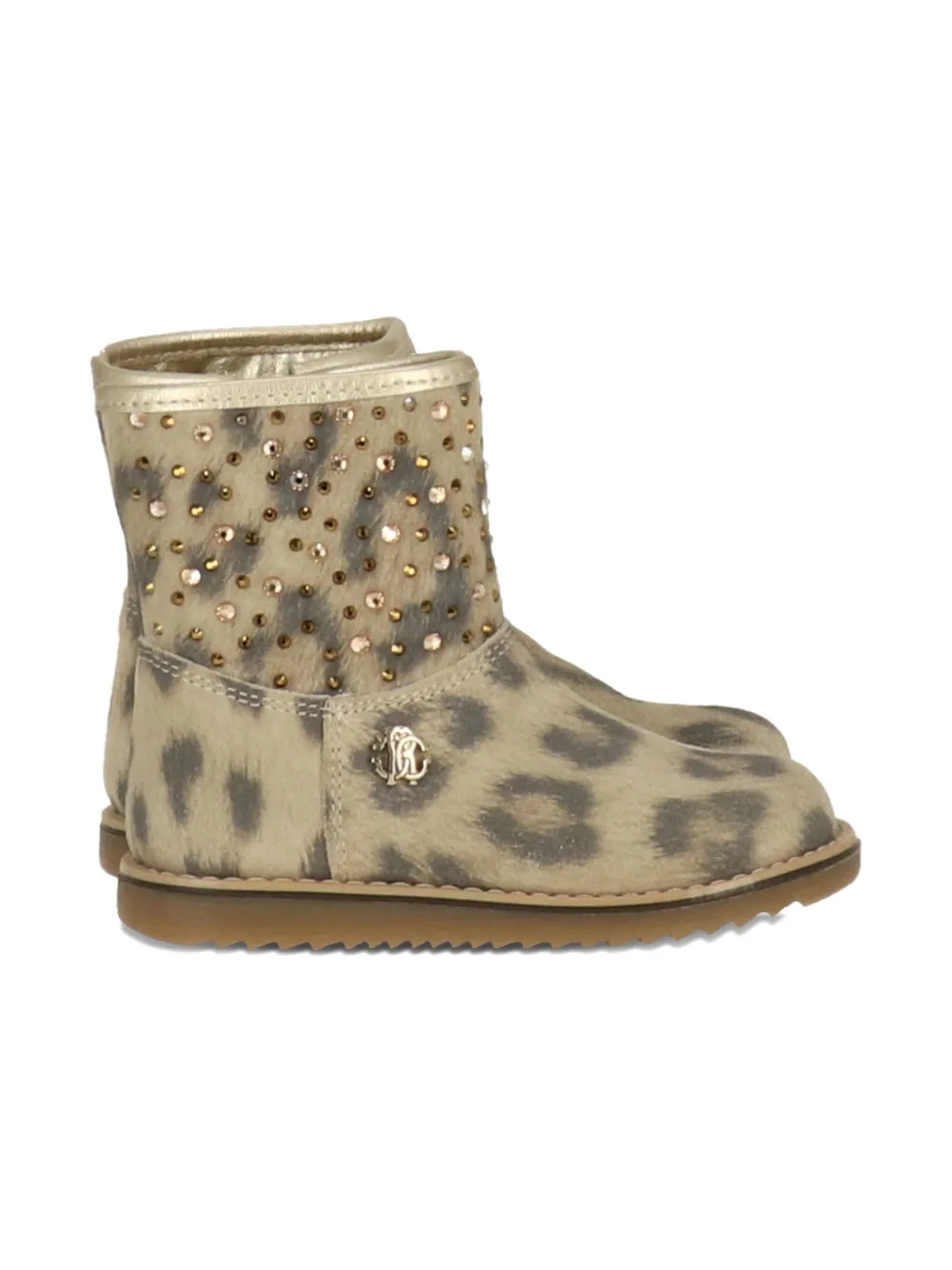 Roberto Cavalli Junior leopard-print crystal-embellished boots Neutrals