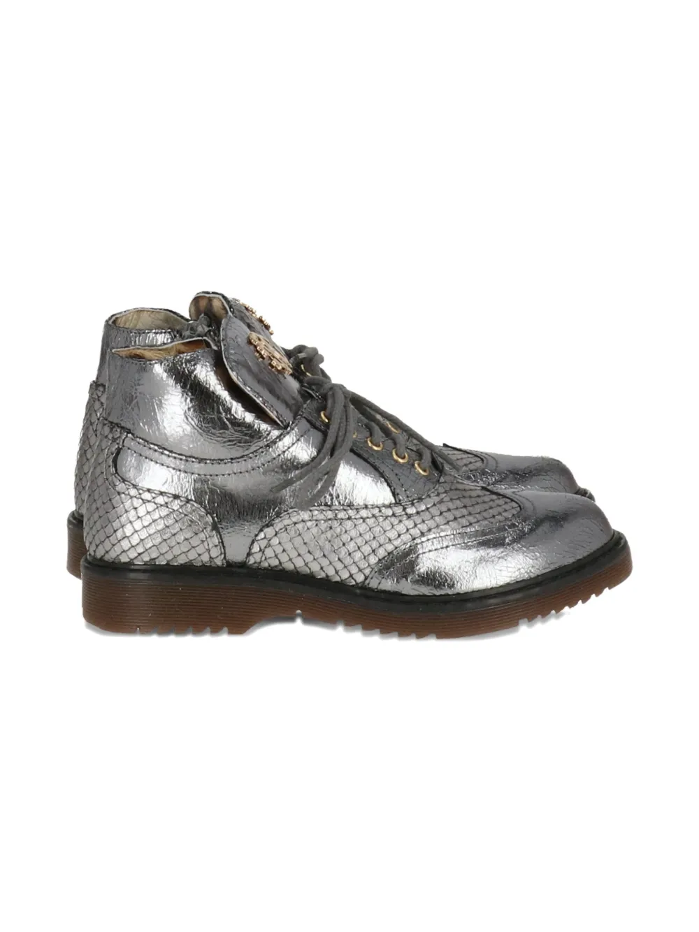 Roberto Cavalli Junior metallic lace-up boots Grey