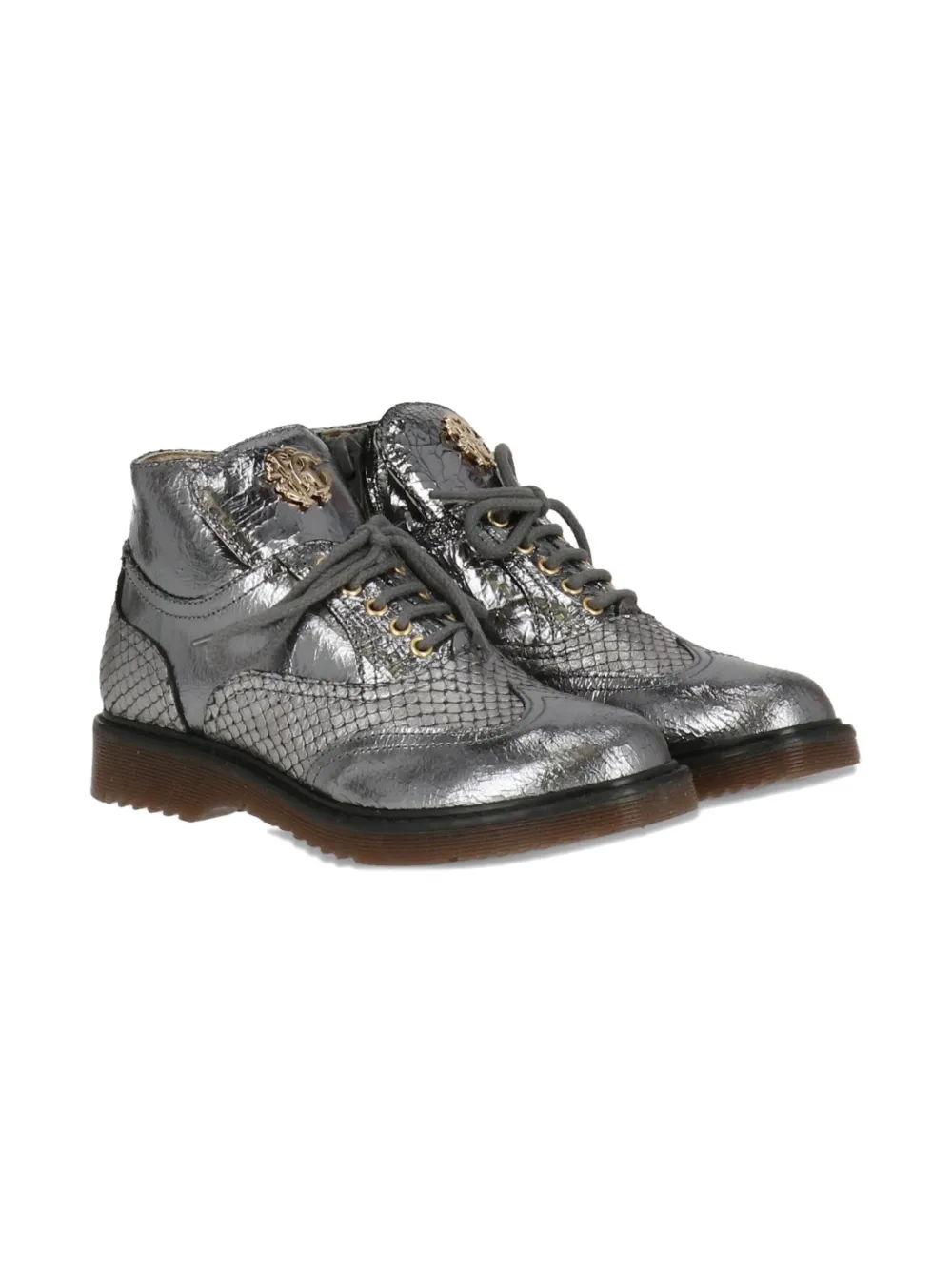 Roberto Cavalli Junior metallic lace-up boots Grey