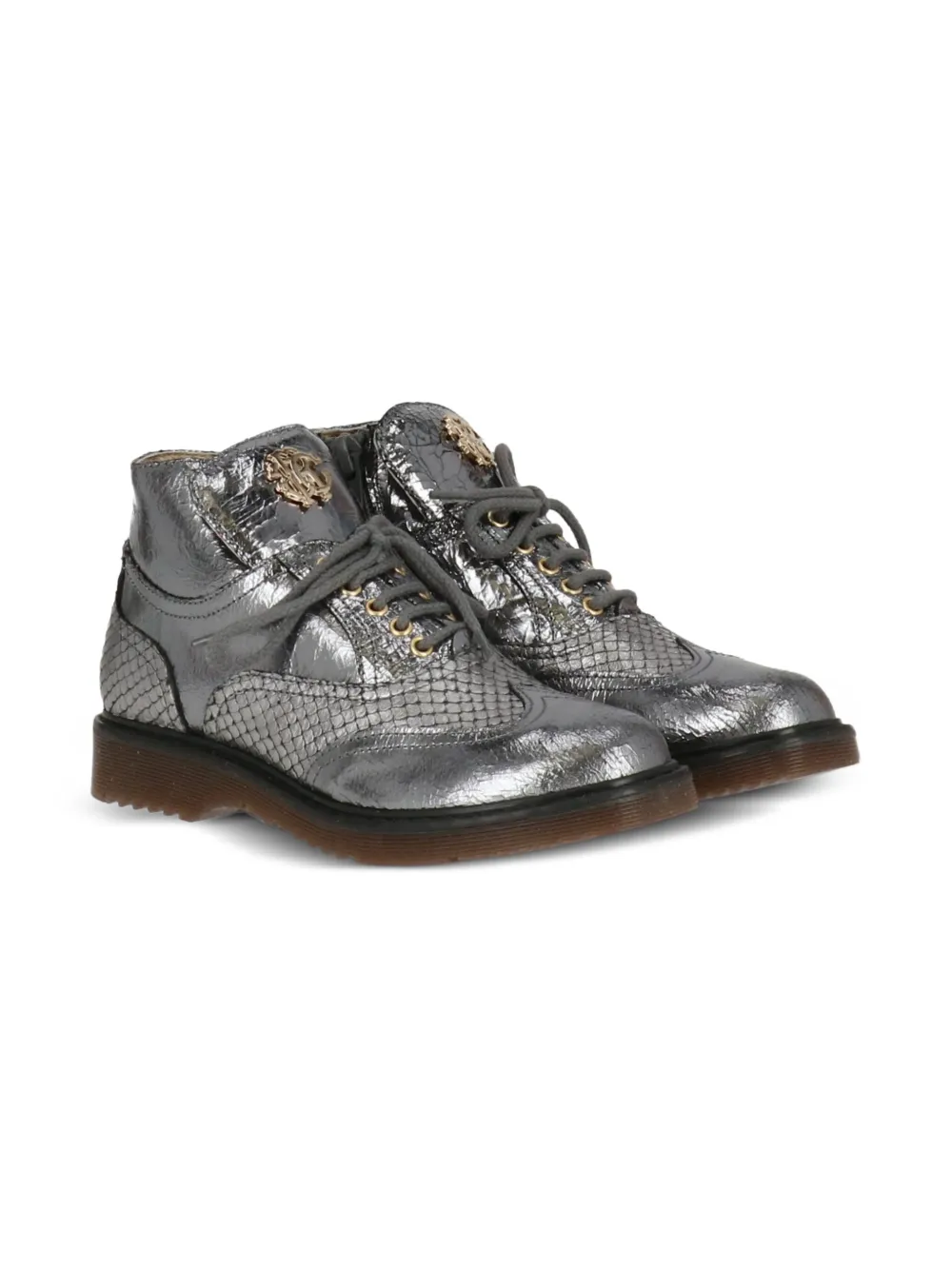Roberto Cavalli Junior metallic lace-up boots Grey