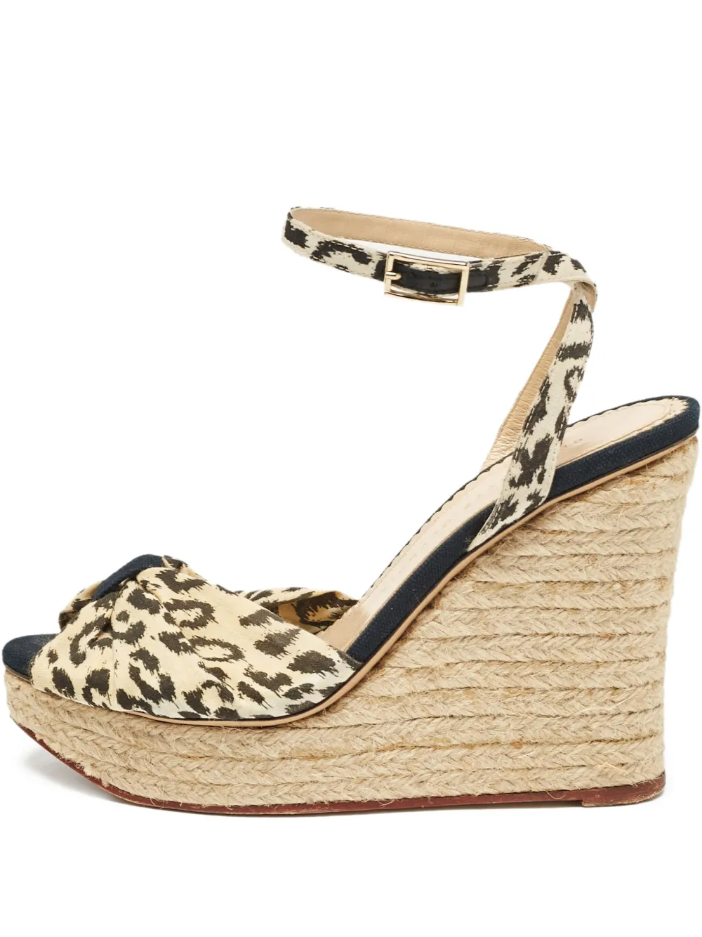 Pre-owned Charlotte Olympia 130mm Leopard-print Wedge Sandals