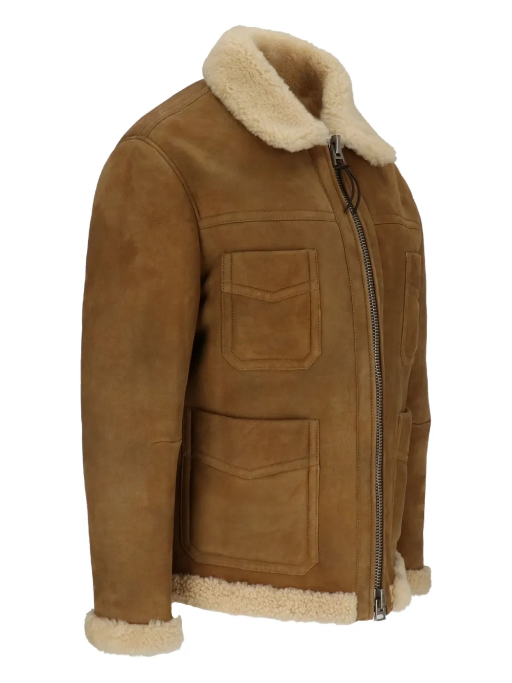 TOM FORD shearling-collared pocket jacket Bruin