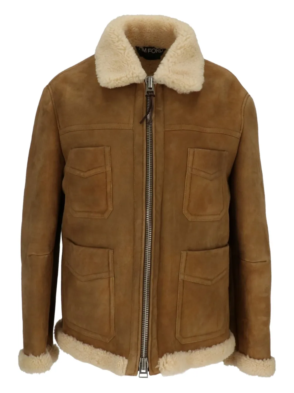 TOM FORD shearling-collared pocket jacket Bruin