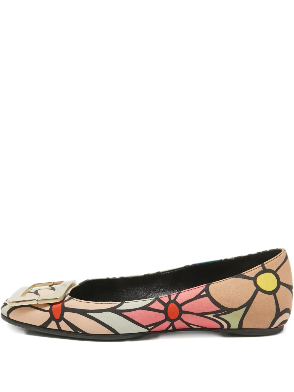 Pre-owned floral-print buckled flats