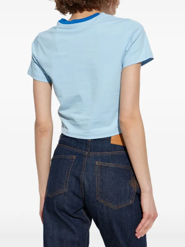 【関税込み】Casablanca ブルー Montagne クロップド Tシャツ Casablanca Montagne contrasting-trim Cropped T-shirt | Blue