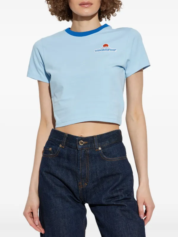 【関税込み】Casablanca ブルー Montagne パッチ Tシャツ Casablanca: ブルー Montagne パッチ Tシャツ | SSENSE 日本