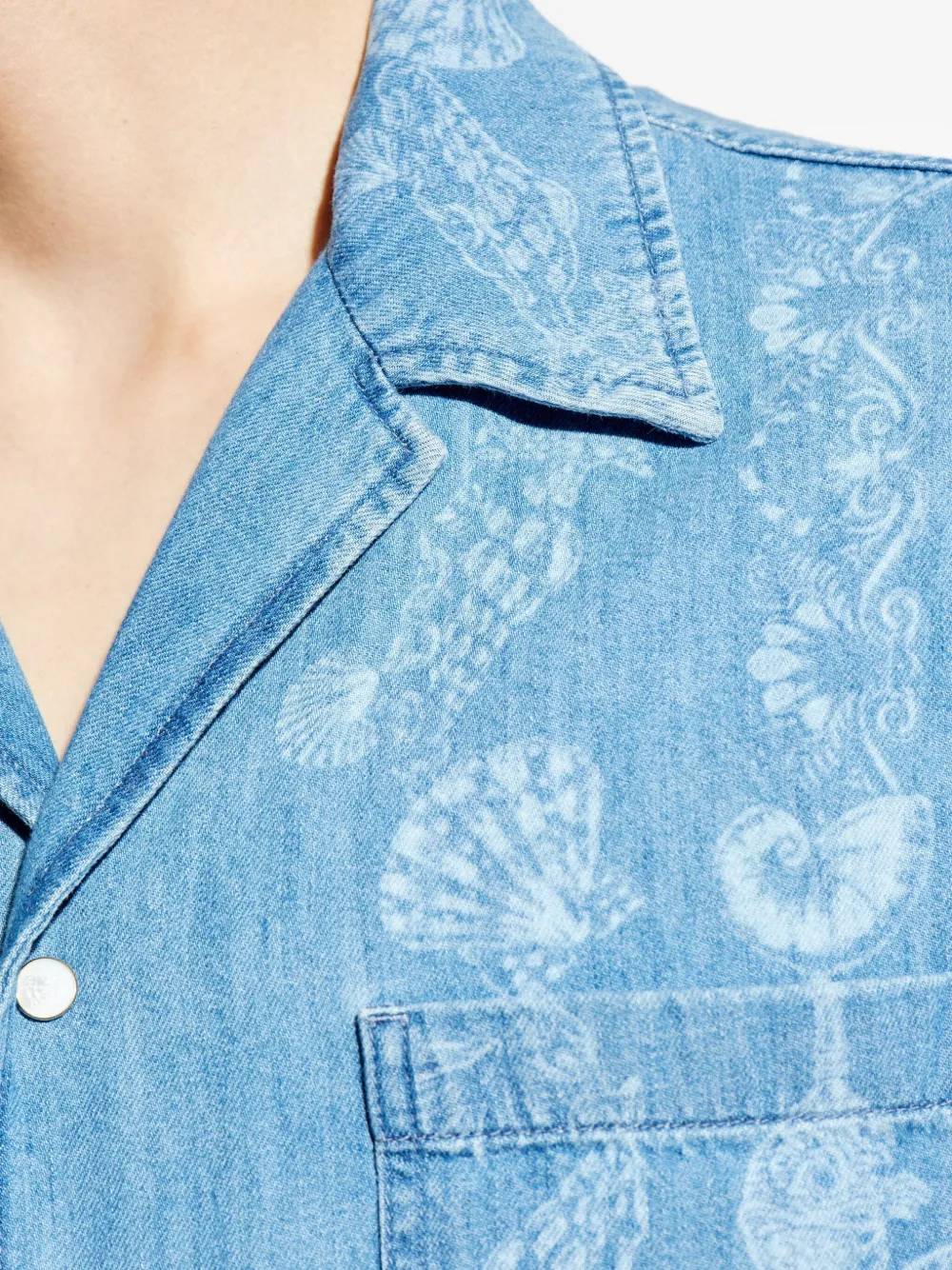 Versace Denim overhemd met print en korte mouwen Blauw