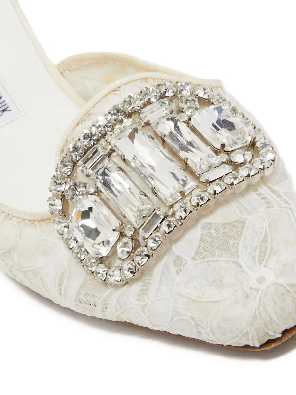 Manolo Blahnik pre-owned 35mm Lace Mules | White | FARFETCH