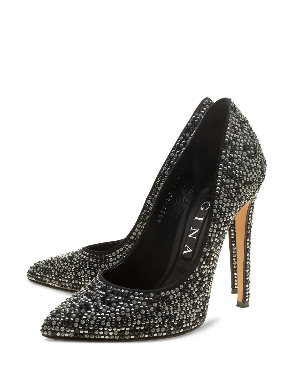 Gina 125 mm pumps met puntige neus en kristallen - Zwart