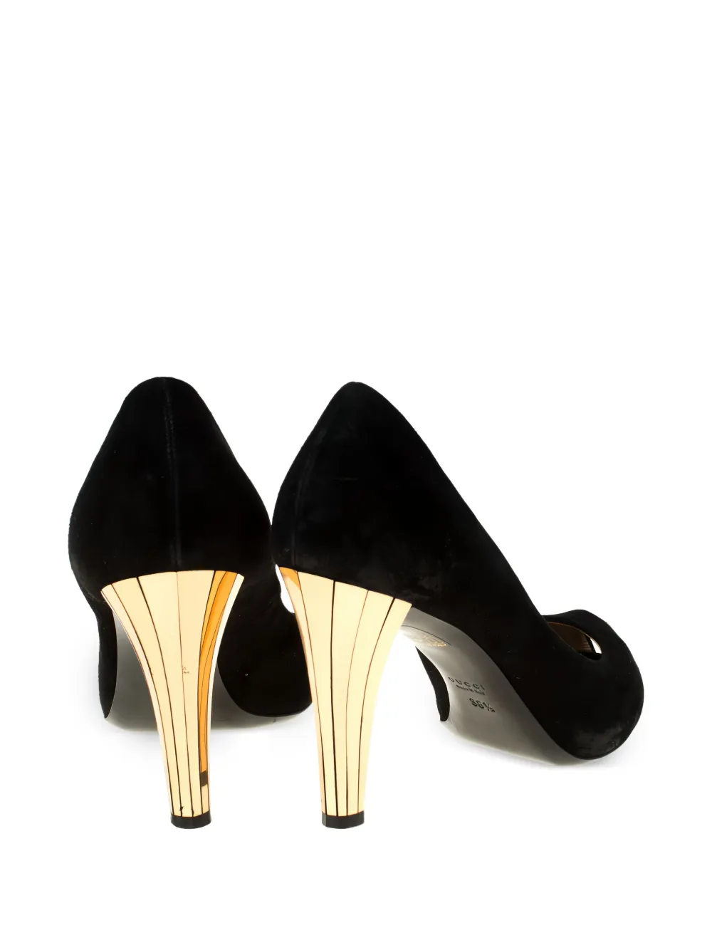Gucci Pre-Owned 95 mm suède pumps met open neus - Zwart