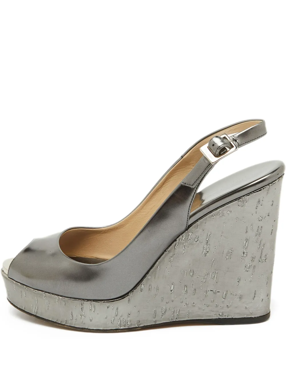 Jimmy Choo Pre-Owned 110mm leather wedge sandals | Grey | Image 1