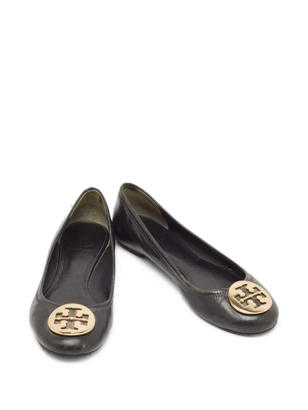 Tory Burch pre-owned Minnie logo-plaque Ballet Flats Black