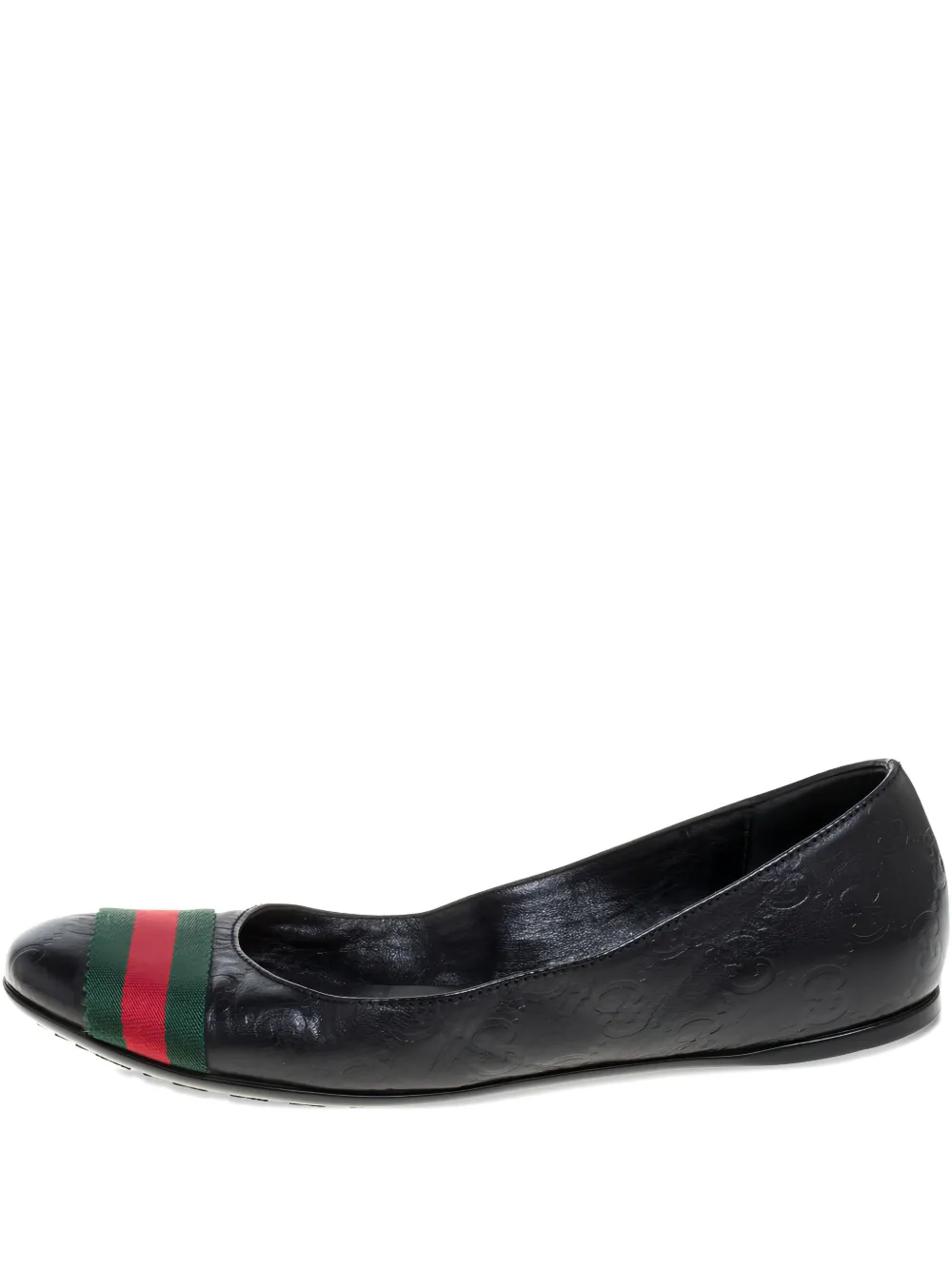 Gucci Pre-Owned Web-stripe leather ballet flats - ブラック Gucci Pre-Owned Web-stripe leather ballet flats - ブラック