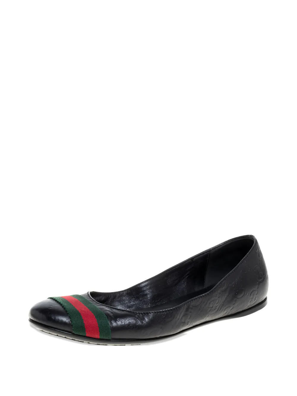 Gucci Pre-Owned Leren ballerina's met Web-streep - Zwart