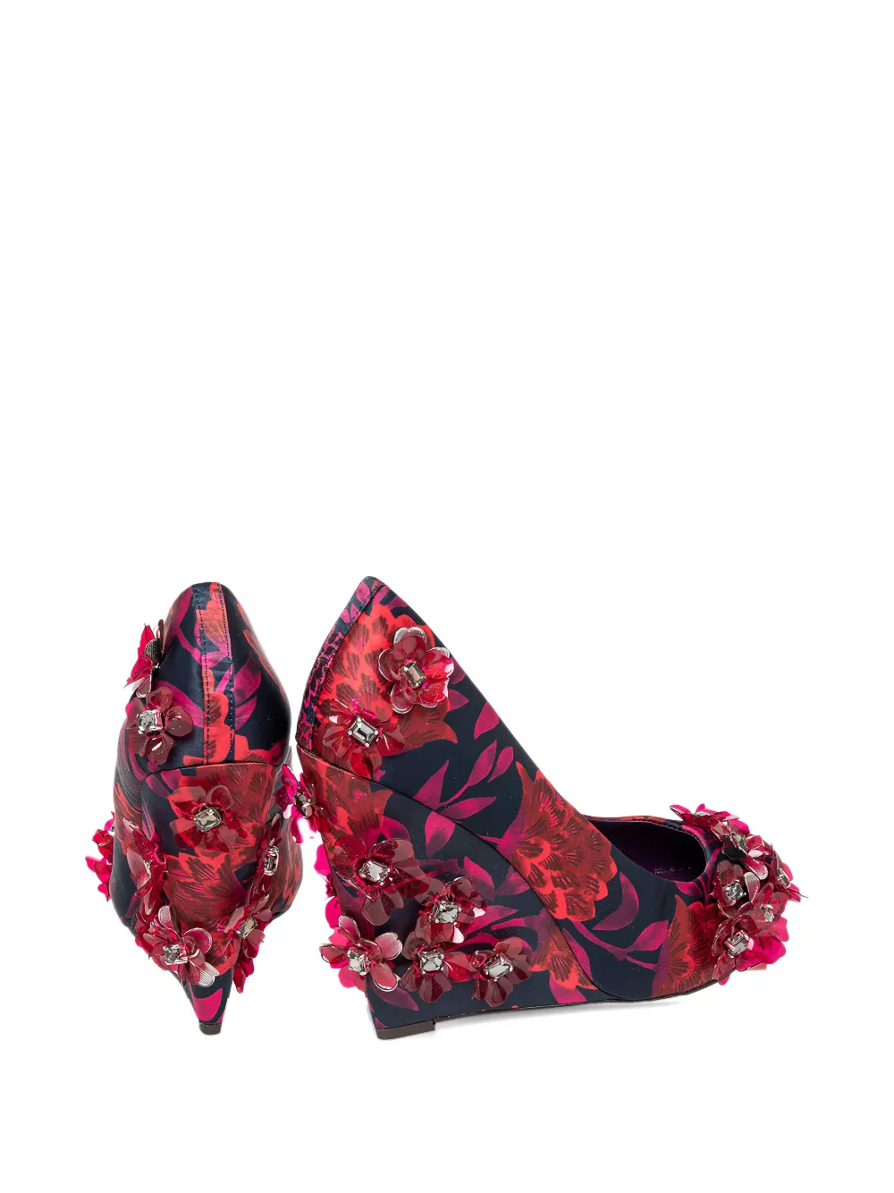 Pre-owned Tory Burch 110mm Elmira Floral-appliqué Wedge Pumps