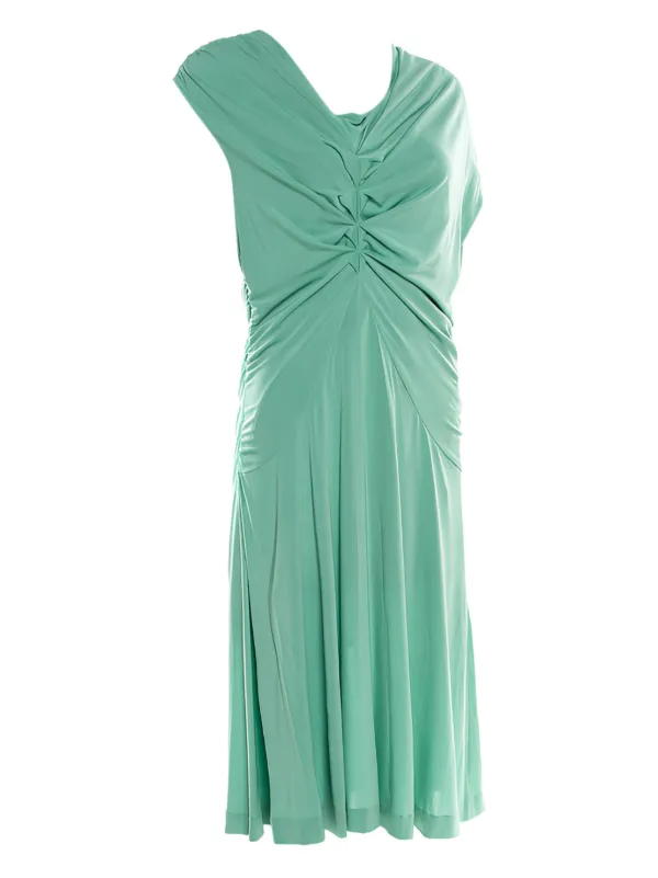 escada green dress Escada Pre-Owned Draped Ruched Mid Dress | Green