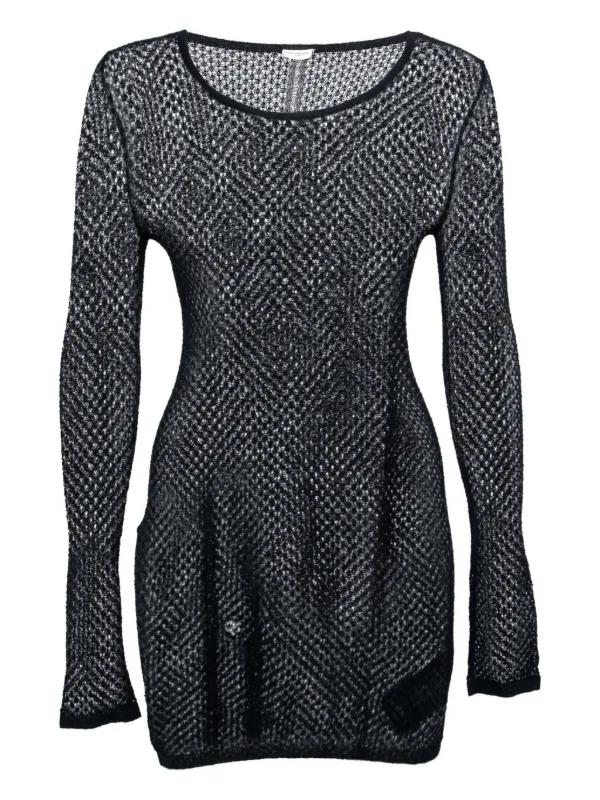 saint laurent knitted mini dress Saint Laurent Buttoned Long-Sleeve Knit Mini Dress, Noir, Women's, L, Casual & Work Dresses Knit Dresses