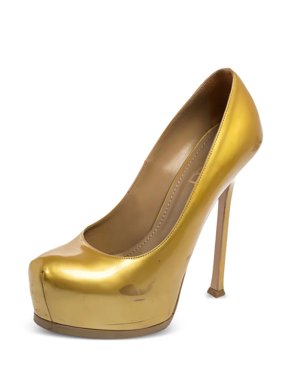 Saint Laurent Pre-Owned 140 mm Tribute metallic stiletto pumps met plateauzool - Goud